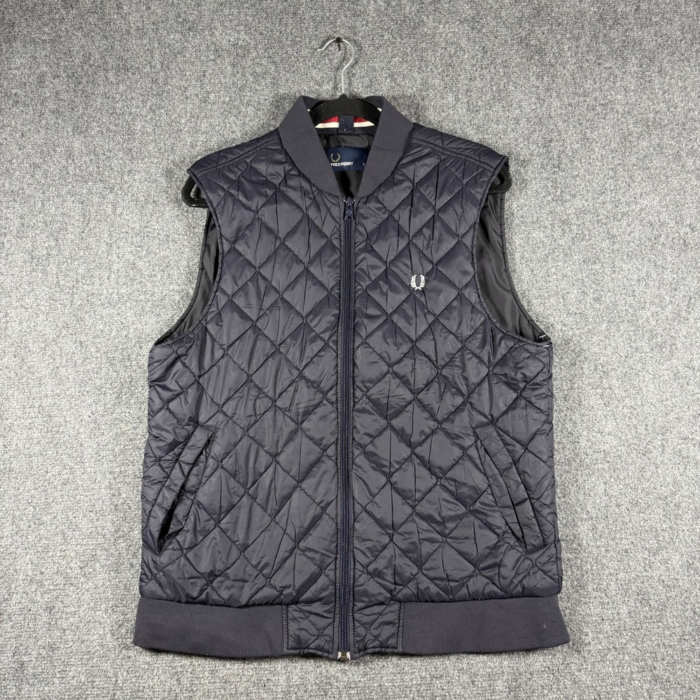Fred Perry Diamond Quilted Vest Black Mens Size Large Outdoor Layering Comfort